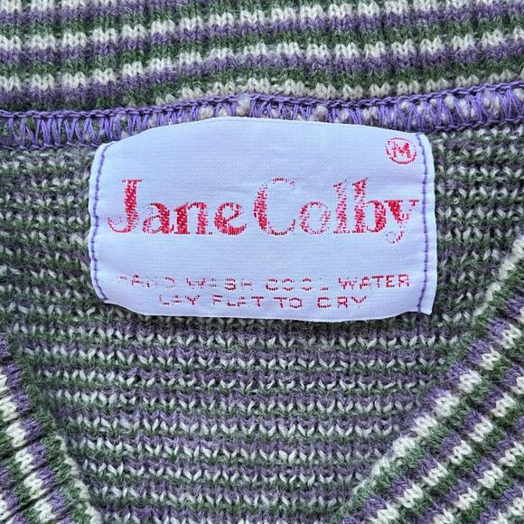 Jane Colby Women's Vintage Purple And Green Zip Front Cardigan Size M - Picture 7 of 7